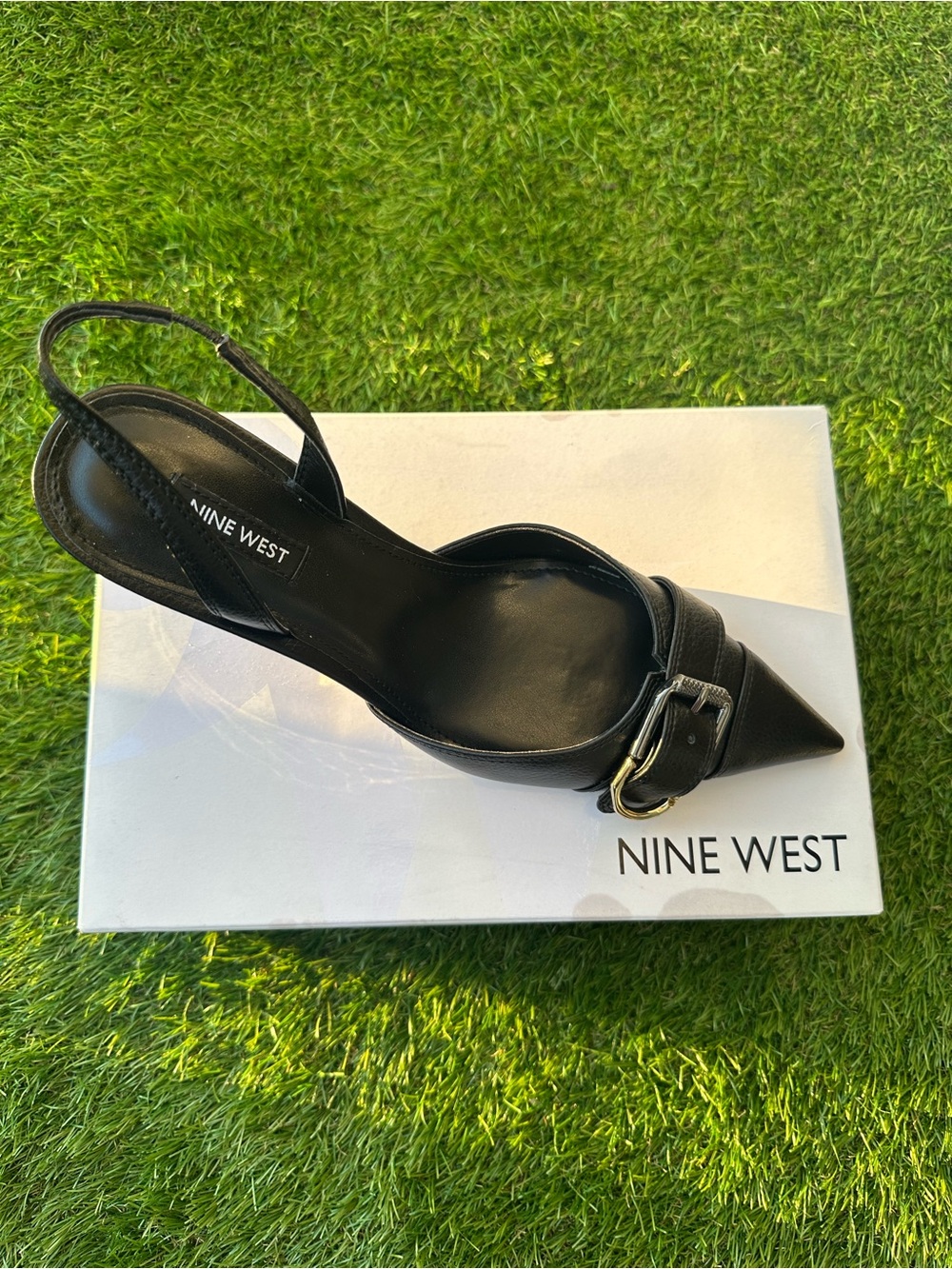 NWT Nine West Patsie Black Pointed Toe Slingback Heels 9.5M